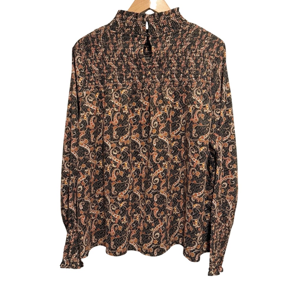 THML Paisley Women M Black Long Sleeve Smocked Peasant Victorian Office NWT - Picture 3 of 8